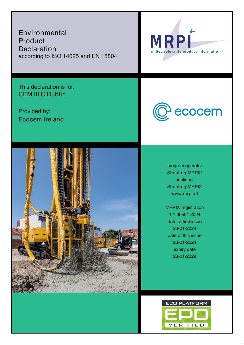 Ecocem Ireland - CEM III C Dublin - Milieu Relevante Product Informatie