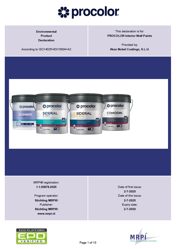 Pro Color Color Square PROCOLOR Interior Wall Paints - Milieu Relevante Product Informatie
